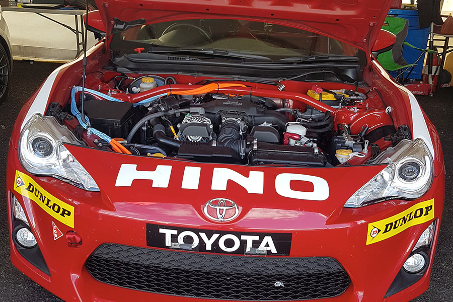 Toyota 86 race car with the bonnet open